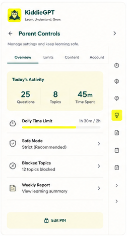 KiddieGPT parent controls screen
